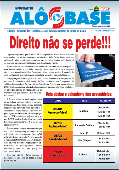 Sinttel convoca assembleias de apreciaÃ§Ã£o de greve na Tel Centro de Contatos