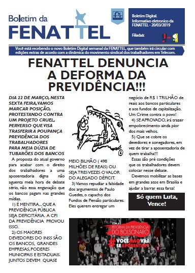 FederaÃ§Ã£o dos TelefÃ´nicos denuncia Reforma da PrevidÃªncia