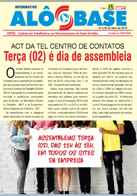 ACT da Tel Centro de Contatos: TerÃ§a (02) Ã© dia de assembleia 