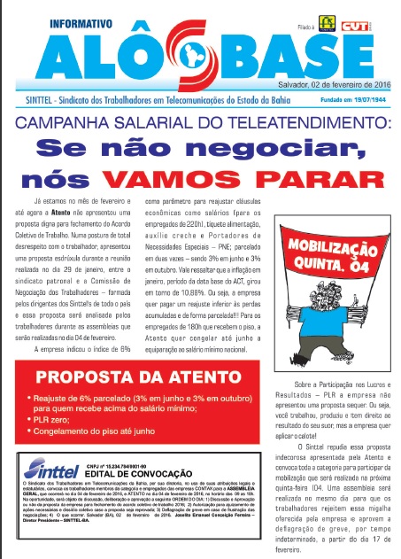Campanha Salarial do Teleatendimento 2016: AMANHÃƒ (4) Ã© dia de mobilizaÃ§Ã£o!