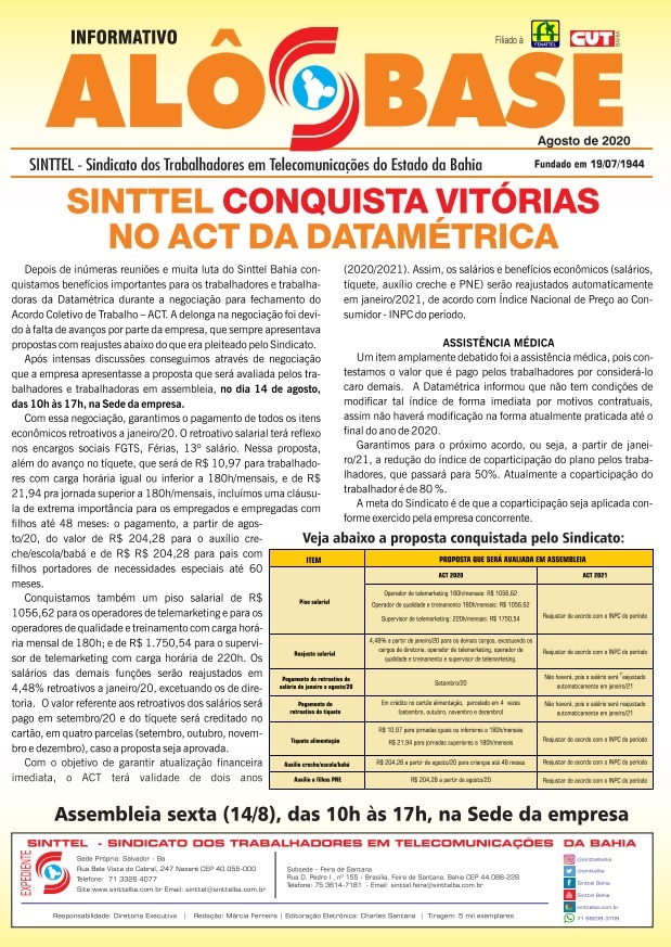 Sinttel conquista vitÃ³rias no ACT da DatamÃ©trica