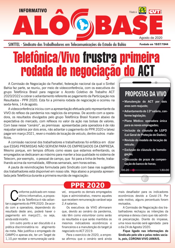 TelefÃ´nica/Vivo frustra primeira rodada de negociaÃ§Ã£o do ACT