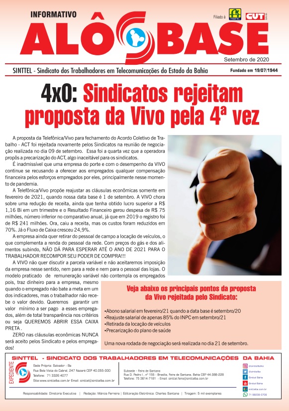 4x0: Sindicatos rejeitam proposta da Vivo pela 4Âª vez