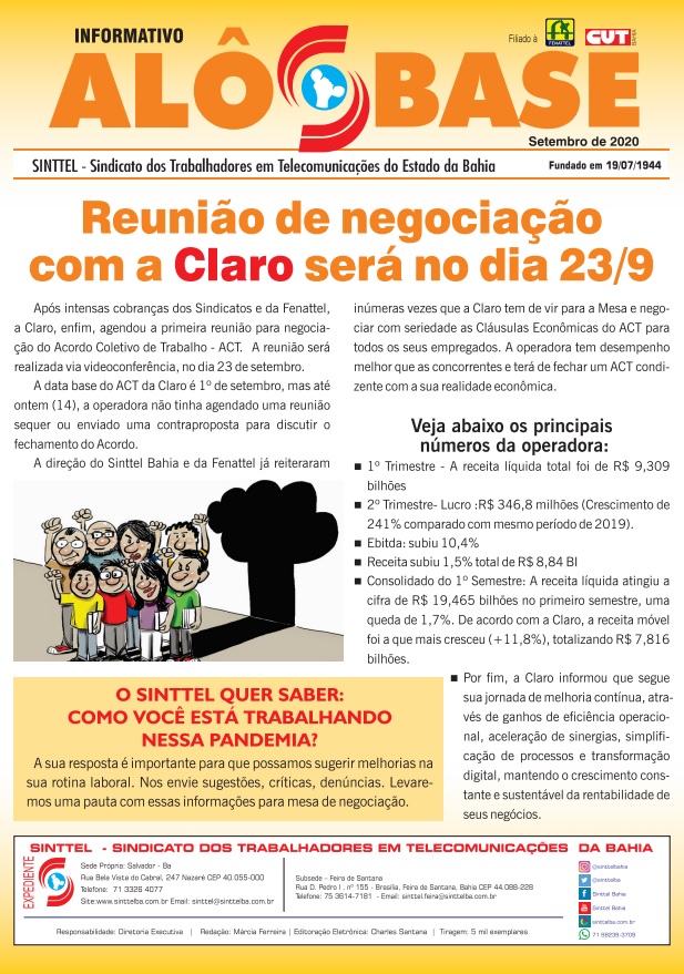 ReuniÃ£o de negociaÃ§Ã£o com a Claro serÃ¡ no dia 23/9 