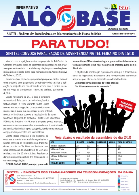 PARA TUDO: Sinttel convoca paralisaÃ§Ã£o de advertÃªncia na Tel Feira 