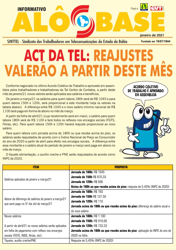 ACT da Tel: reajustes valerÃ£o a partir deste mÃªs