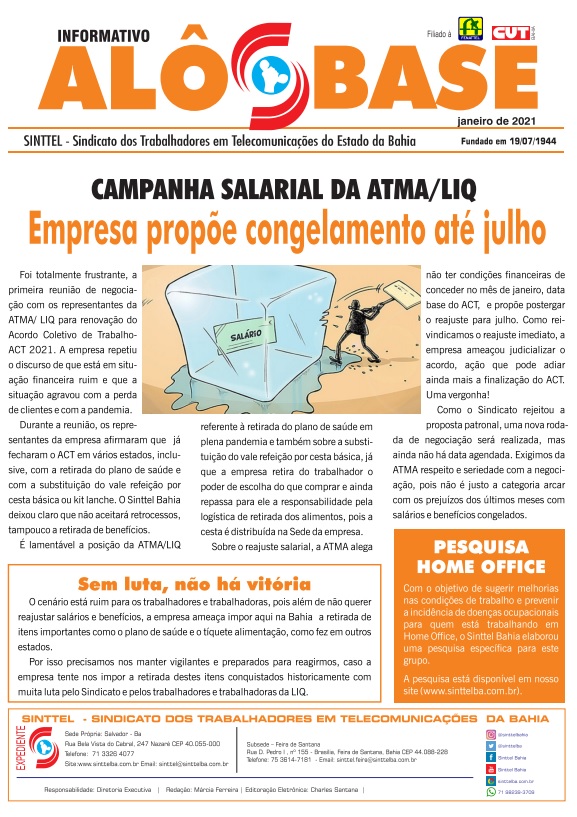 ATMA/LIQ  propÃµe congelamento atÃ© julho