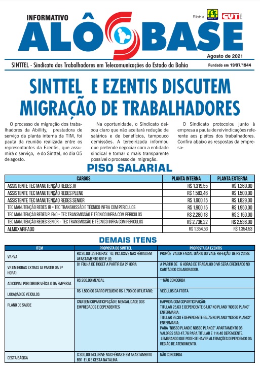Sinttel  e Ezentis discutem migraÃ§Ã£o de trabalhadores 