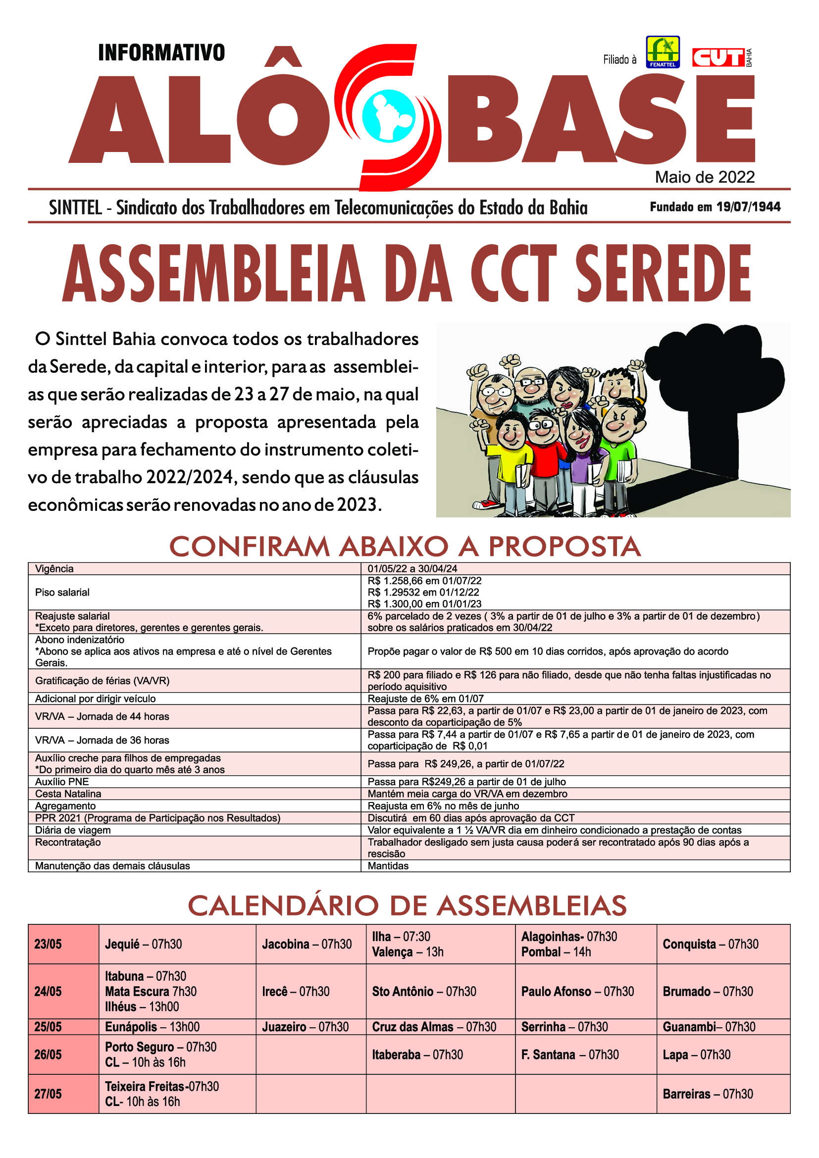 SINTTEL CONVOCA ASSEMBLÃ‰IA DA CCT