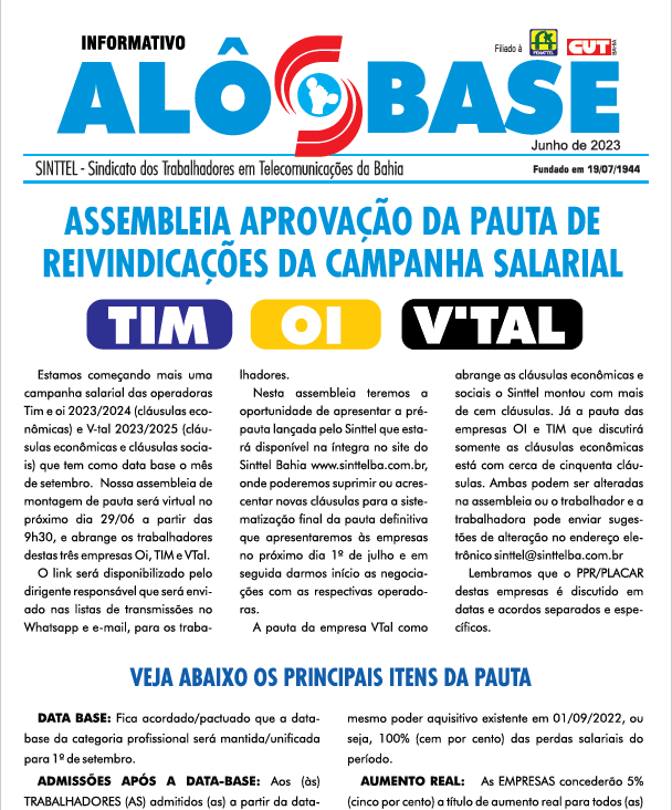 INFORMATIVO - TIM, OI E V-TAL - PAUTA DE REIVINDICAÃ‡Ã•ES