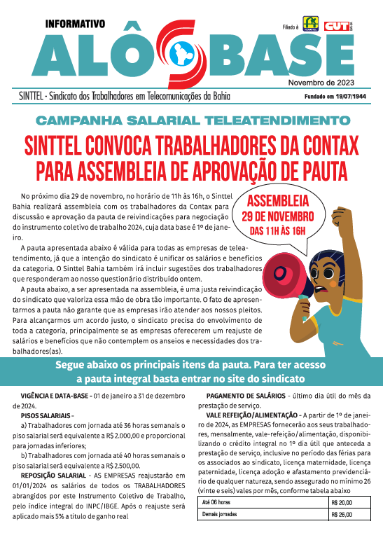 SINTTEL CONVOCA TRABALHADORES DA CONTAX PARA ASSEMBLÃ‰IA DE APROVAÃ‡ÃƒO DE PAUTA