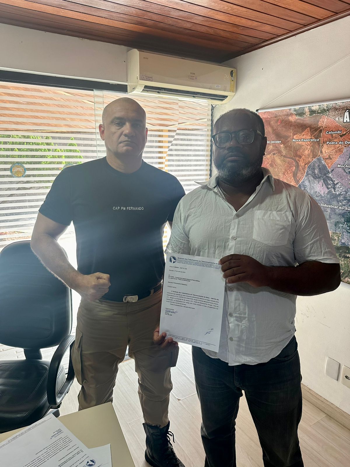 Sinttel entrega ofÃ­cio ao 65Â° CIPM pedindo mais policiamento e viaturas para imediaÃ§Ãµes da Tel Feira 