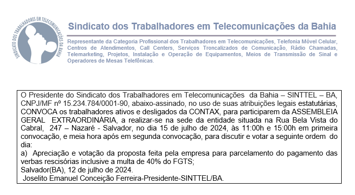   AVISO CONTAX - CONVOCATÃ“RIA