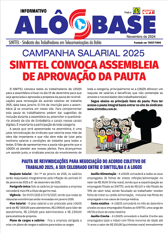 LOGOS:  SINTTEL CONVOCA ASSEMBLÃ‰IA DE APROVAÃ‡ÃƒO DA PAUTA