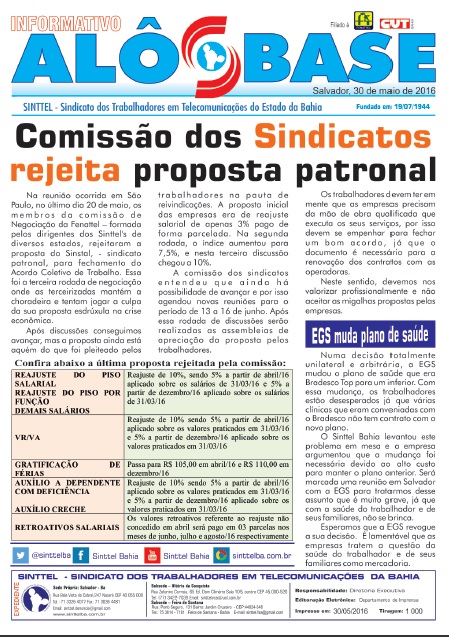ComissÃ£o dos Sindicatos rejeita proposta patronal