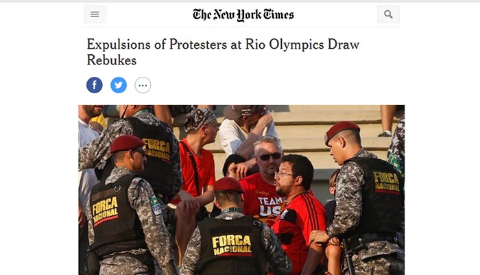 NYT: ExpulsÃ£o de manifestantes de jogos na Rio 2016 aponta repressÃ£o