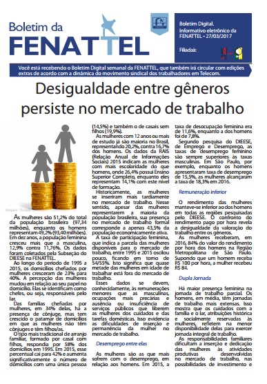 Desigualdade entre gÃªneros persiste no mercado de trabalho
