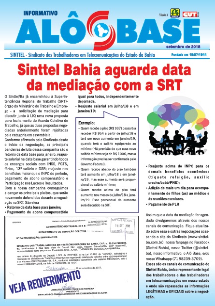 ACT da LIQ: Sinttel Bahia aguarda data da mediaÃ§Ã£o com a SRT	